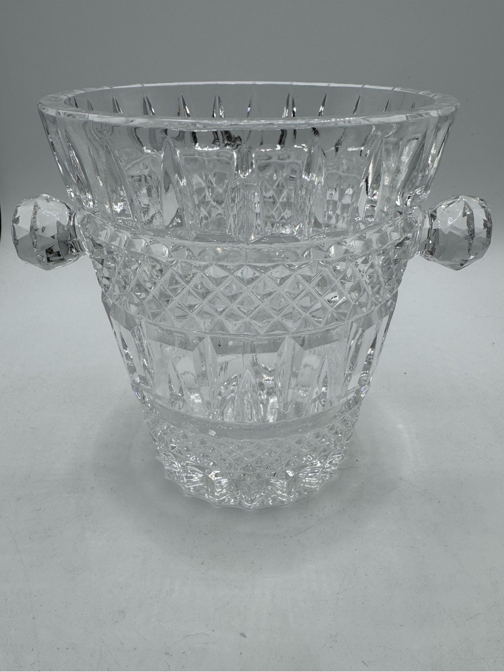 Vintage Crystal Diamond Cut Ice Bucket Heavy Barware Knob Handles